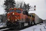 Eastbound vehicle train crosses over the UP